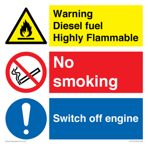 CV13101: Warning diesel fuel Highly Flammable no smoking switch engine off