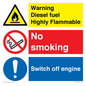 CV13101: Warning diesel fuel Highly Flammable no smoking switch engine off