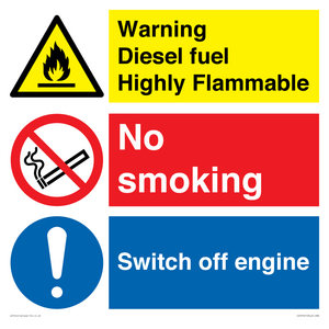 CV13101: Warning diesel fuel Highly Flammable no smoking switch engine off