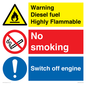CV13101: Warning diesel fuel Highly Flammable no smoking switch engine off