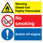 CV13101: Warning diesel fuel Highly Flammable no smoking switch engine off