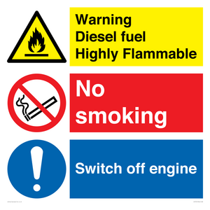 CV13101: Warning diesel fuel Highly Flammable no smoking switch engine off