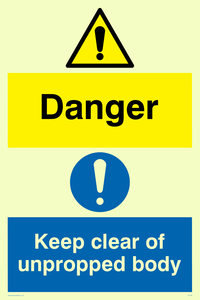 CV138: danger keep clear of unpropped body