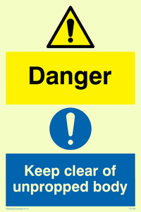CV138: danger keep clear of unpropped body
