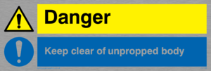 CV138: danger keep clear of unpropped body