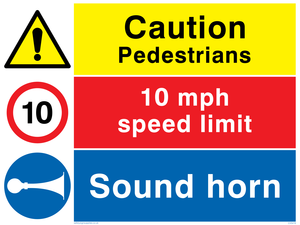 CV5418: Caution Pedestrians & Sound horn combination sign