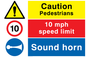 CV5418: Caution Pedestrians & Sound horn combination sign
