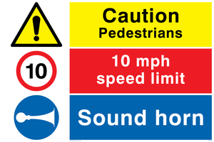 CV5418: Caution Pedestrians & Sound horn combination sign