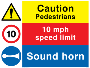 CV5418: Caution Pedestrians & Sound horn combination sign