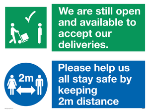 CV6004: We are still open and available to accept our deliveries. Please help us all stay safe by keeping 2m