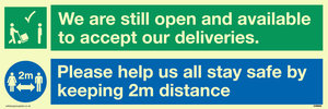 CV6004: We are still open and available to accept our deliveries. Please help us all stay safe by keeping 2m