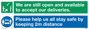 CV6004: We are still open and available to accept our deliveries. Please help us all stay safe by keeping 2m