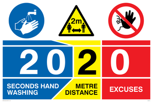 CV6010: 2020 20 seconds hand washing 2 metre distance 0 excuses