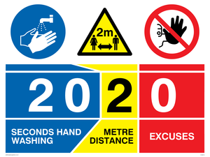 CV6010: 2020 20 seconds hand washing 2 metre distance 0 excuses
