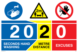 CV6010: 2020 20 seconds hand washing 2 metre distance 0 excuses