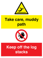 CV7273: Take care, muddy path Keep off the logs stacks