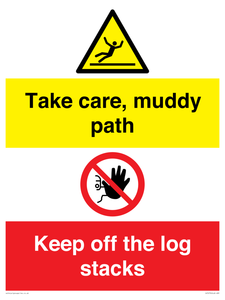 CV7273: Take care, muddy path Keep off the logs stacks
