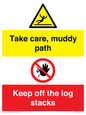 CV7273: Take care, muddy path Keep off the logs stacks