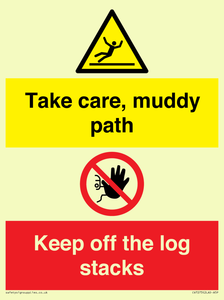 CV7273: Take care, muddy path Keep off the logs stacks