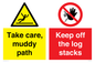 CV7273: Take care, muddy path Keep off the logs stacks