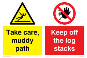 CV7273: Take care, muddy path Keep off the logs stacks