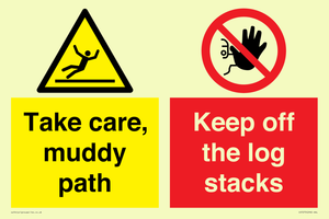CV7273: Take care, muddy path Keep off the logs stacks