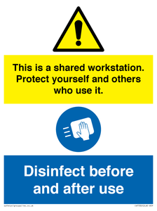 CV7332: This is a shared workstation. Protect yourself and others who use it. // Disinfect before and after use