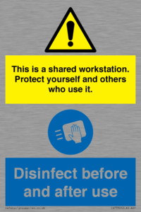 CV7332: This is a shared workstation. Protect yourself and others who use it. // Disinfect before and after use