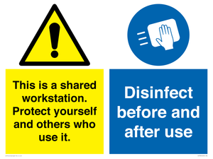 CV7332: This is a shared workstation. Protect yourself and others who use it. // Disinfect before and after use