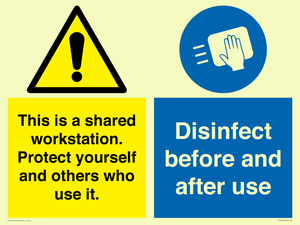 CV7332: This is a shared workstation. Protect yourself and others who use it. // Disinfect before and after use