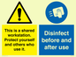 CV7332: This is a shared workstation. Protect yourself and others who use it. // Disinfect before and after use