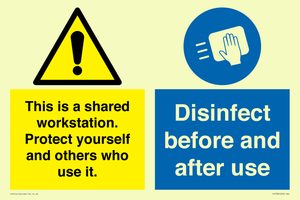 CV7332: This is a shared workstation. Protect yourself and others who use it. // Disinfect before and after use