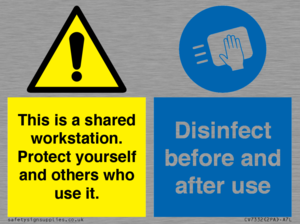 CV7332: This is a shared workstation. Protect yourself and others who use it. // Disinfect before and after use