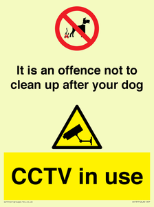 CV7377: It is an offence not to clean up after your dog. CCTV in use