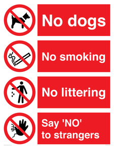 CV7552: Playground Sign - No dogs, No smoking, No littering, Say 'NO' to strangers