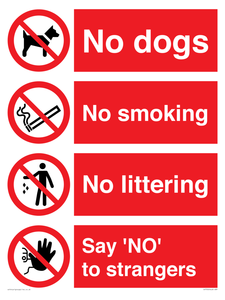 CV7552: Playground Sign - No dogs, No smoking, No littering, Say 'NO' to strangers