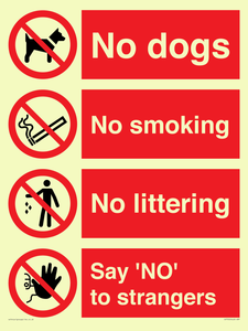CV7552: Playground Sign - No dogs, No smoking, No littering, Say 'NO' to strangers