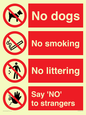 CV7552: Playground Sign - No dogs, No smoking, No littering, Say 'NO' to strangers