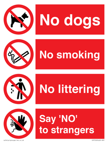CV7552: Playground Sign - No dogs, No smoking, No littering, Say 'NO' to strangers