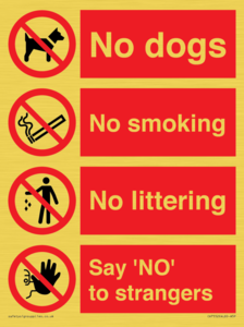 CV7552: Playground Sign - No dogs, No smoking, No littering, Say 'NO' to strangers