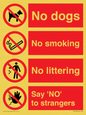 CV7552: Playground Sign - No dogs, No smoking, No littering, Say 'NO' to strangers