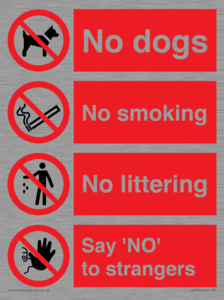 CV7552: Playground Sign - No dogs, No smoking, No littering, Say 'NO' to strangers
