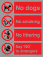 CV7552: Playground Sign - No dogs, No smoking, No littering, Say 'NO' to strangers
