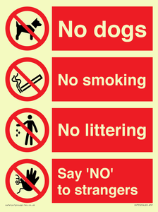 CV7552: Playground Sign - No dogs, No smoking, No littering, Say 'NO' to strangers