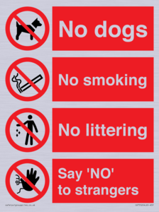 CV7552: Playground Sign - No dogs, No smoking, No littering, Say 'NO' to strangers