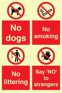 CV7552: Playground Sign - No dogs, No smoking, No littering, Say 'NO' to strangers
