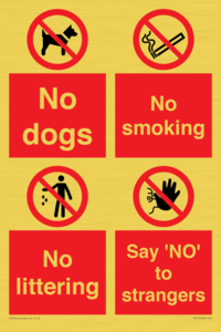 CV7552: Playground Sign - No dogs, No smoking, No littering, Say 'NO' to strangers