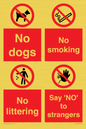 CV7552: Playground Sign - No dogs, No smoking, No littering, Say 'NO' to strangers