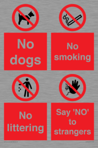 CV7552: Playground Sign - No dogs, No smoking, No littering, Say 'NO' to strangers