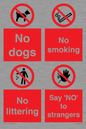 CV7552: Playground Sign - No dogs, No smoking, No littering, Say 'NO' to strangers